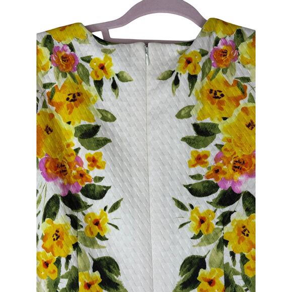 Maggy London Adeline Short Sleeve Ivory & Bright Floral Print Hot Dress Size 12P - Picture 6 of 10